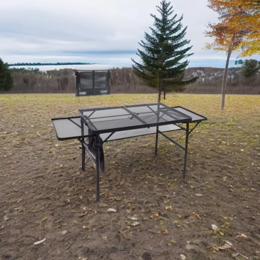 Folding Grill Table, Camping Table, Tailgate Tables, Grill Tables, Outdoor, Metal Folding Adjustable HeightandWidth, Mesh Net,