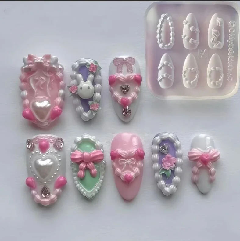 1pc goth bolo borda creme listra coração molde de unhas bolo francês creme escultura de unhas molde diy reutilizável silicone ferramentas de desmoldagem de unhas *