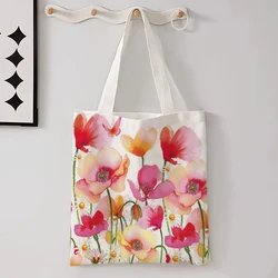 New Flower Printed Linen Bag For Women, Versatile Shoulder Bag, Lavender, Various Small Flower Patterns Shopping Bag