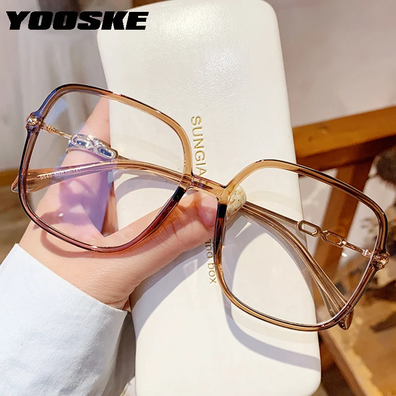 YOOSKE Oversized Square Glasses Frame Women Anti Blue Light Blocking Eyeglasses Frames for Men Vintage Brand Computer Eyewear