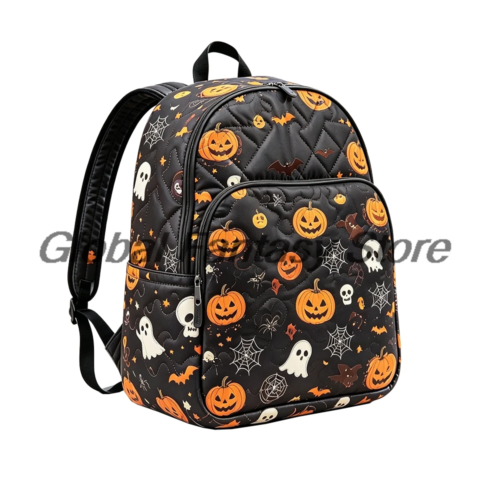 Spooky Halloween Quilted Backpack Large Capacity Casual Rucksack Daily Vintage Packsack Women Men Travel Daypack