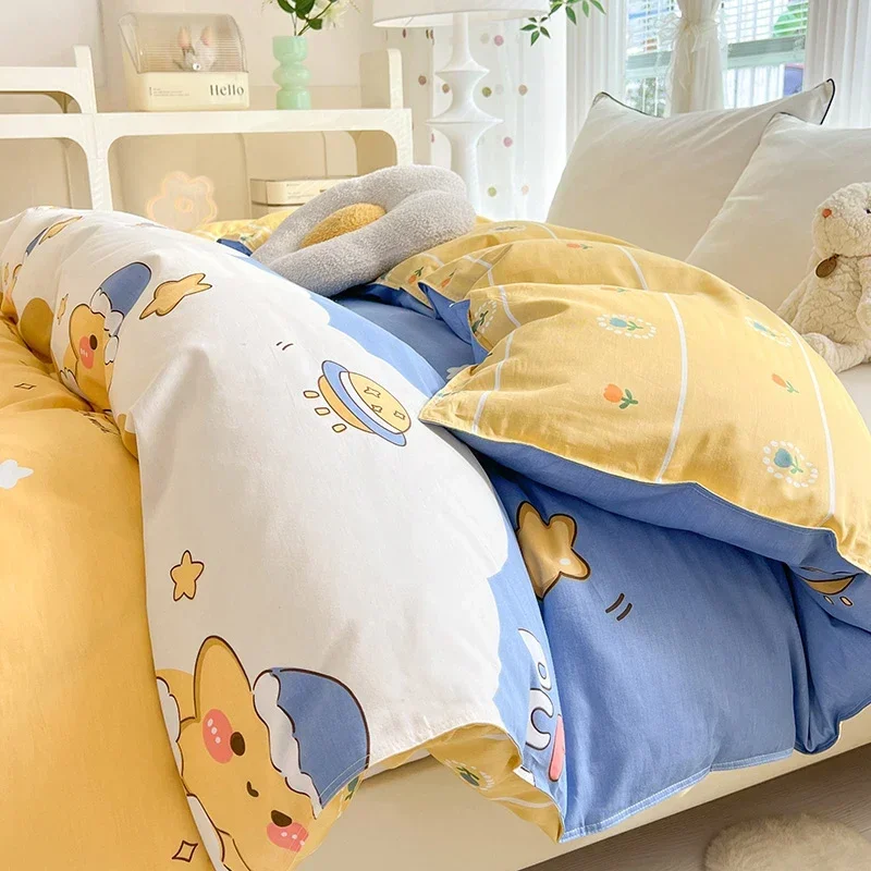 Stars Clouds Duvet Cover Set Fluffy 100%Cotton Comforter Covers Kawaii Cartoon Comforter Cover Planet Queen Reversible Bedding