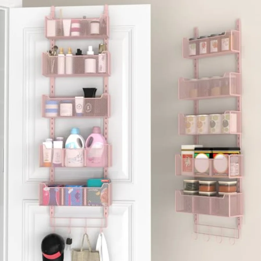 

Органайзер для двери металлический, подвесной, с 5 регулируемыми корзинами и крючком для одежды, для хранения за дверью в спальне