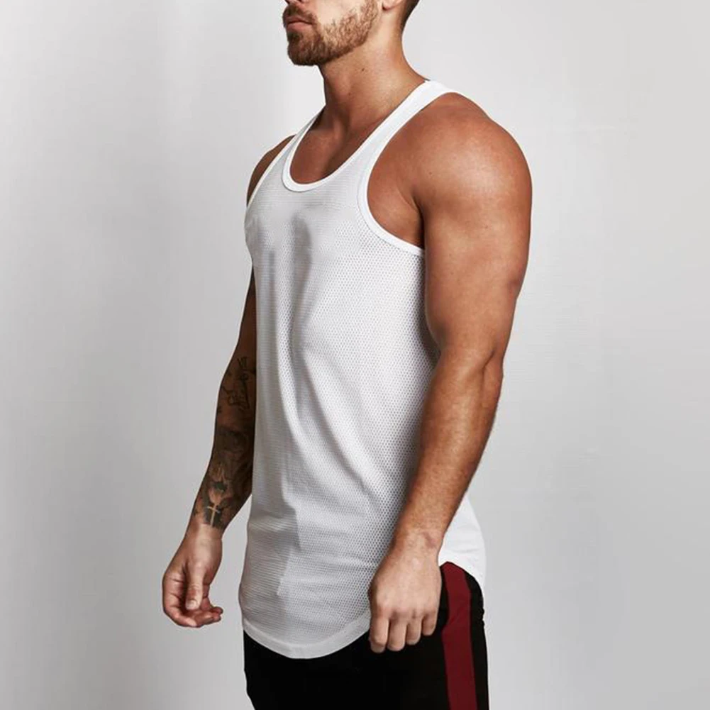 Men\\\\\\\'s Workout Gym Sport Fitness Vest Sleeveless Tank Top Shirt with Breathable Mesh Design in Fashionable Colors