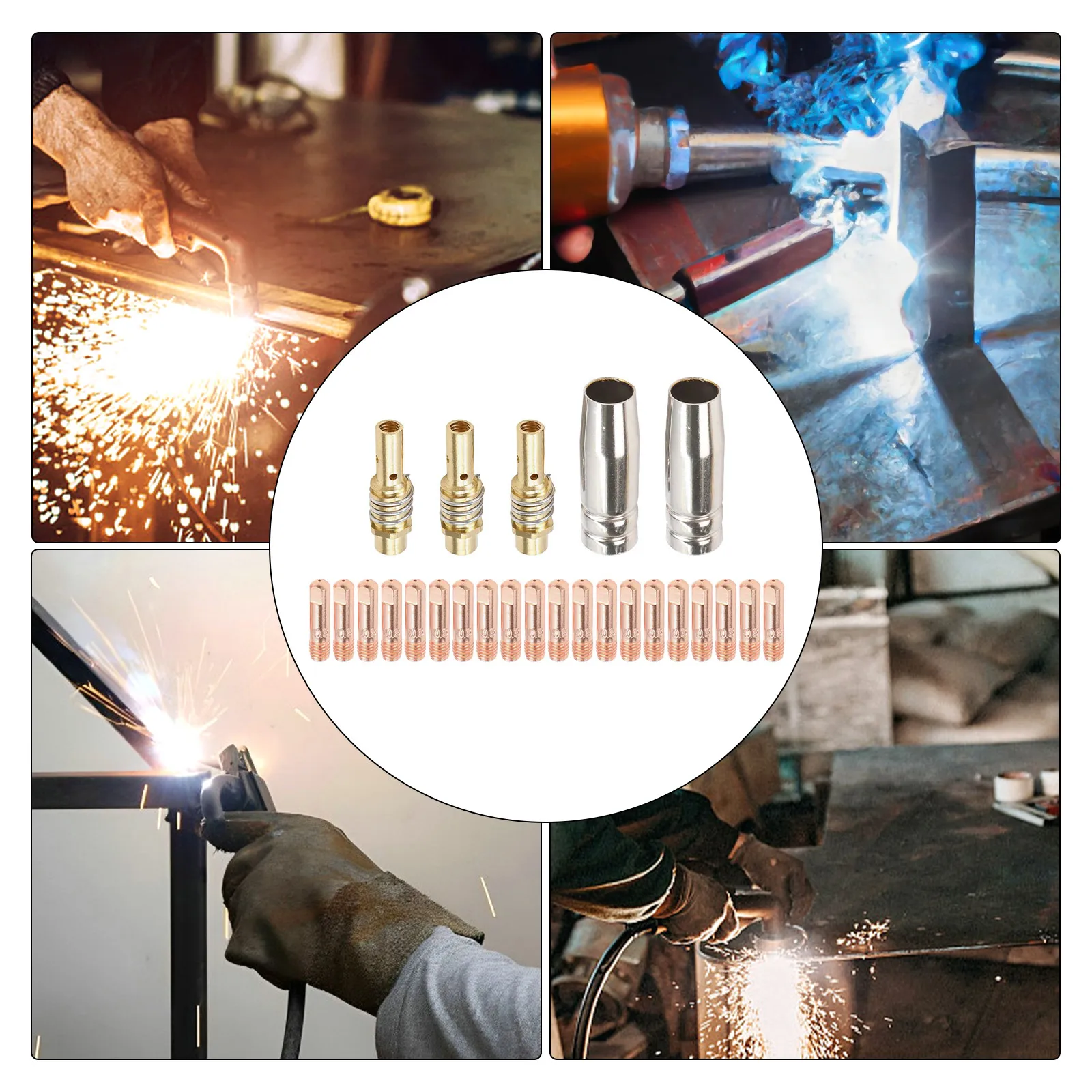 25PCS Contact Tips and Nozzles for 15AK For MIG Welding 0 8mm Accessory Set for All Compatible Inert Gas Machines