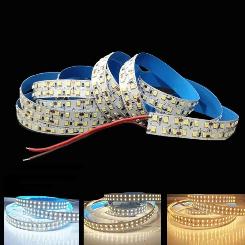 

12V 24V SMD 2835 Led Strip Light Double Row 15mm PCB Super Bright 240 LEDs Flex Tape Home Lighting Warm Natural White 5M