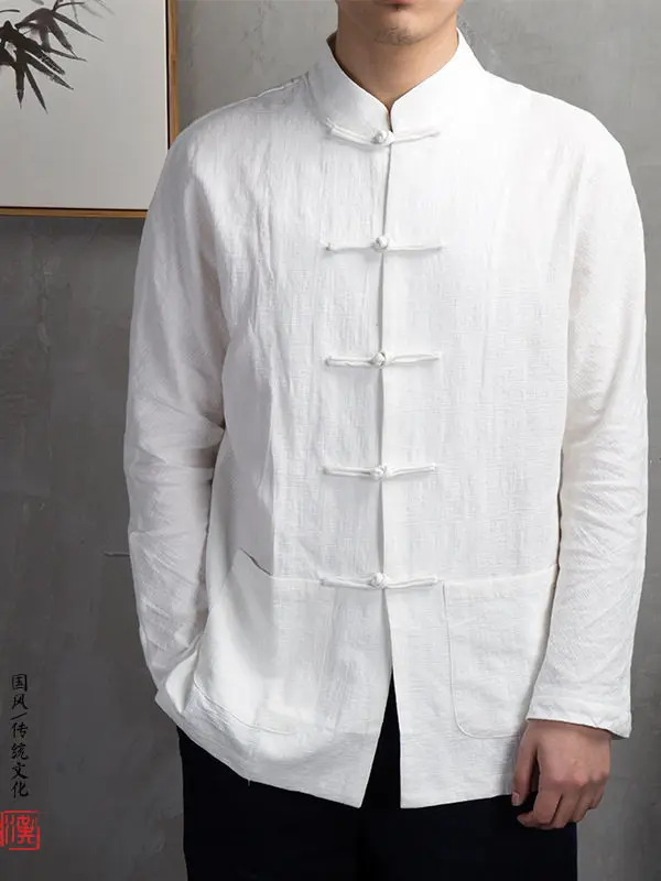 

Loose Long Sleeve Linen Cotton Shirt Men's Traditional Chinese Style Clothing Button up Vintage Shirt Spring Summer Fashion