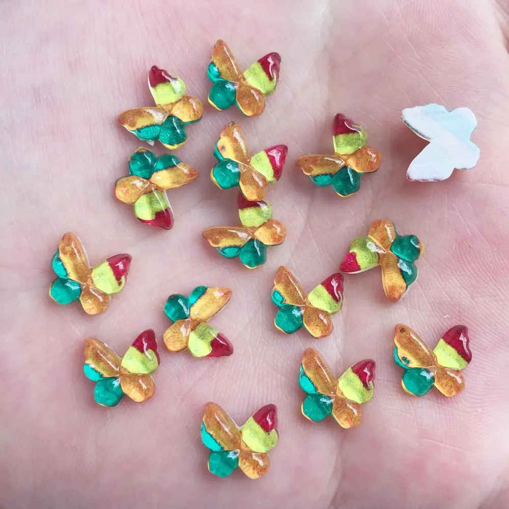 40pcs Resin Bling resin 10mm Colorful butterflies flatback rhinestone Ornaments DIY  Wedding appliques craft SW73