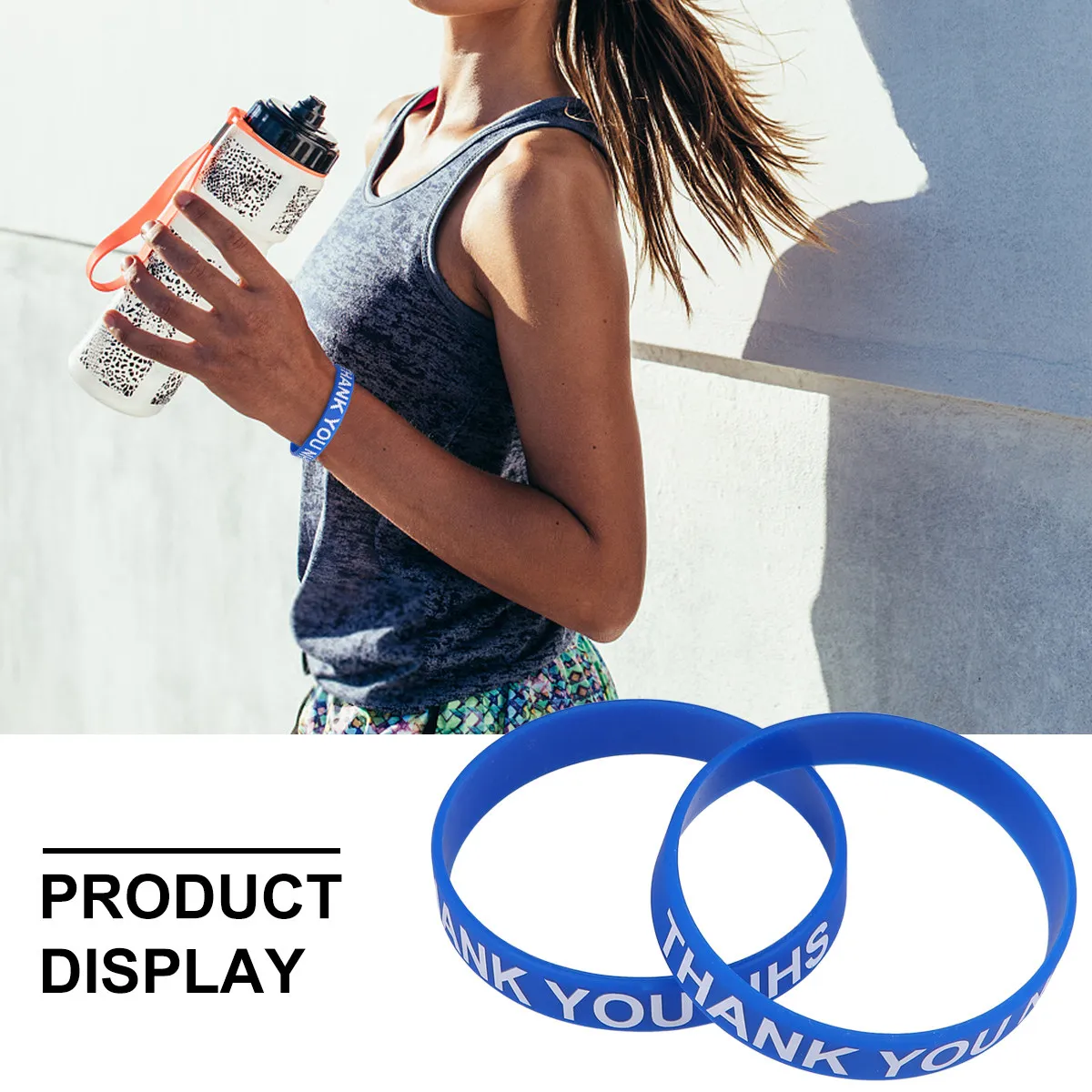 

2Pcs Thank You Wrist Straps Silicone Colorful Decorative Bands for Daily Wear Lightweight Smooth Finish Unisex Blue