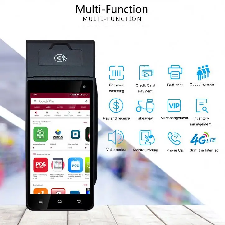 MOBILE  SMART POS TERMINAL CREDIT CARD MACHINE CHIP READER Z90 POS ANDROID PRINTER