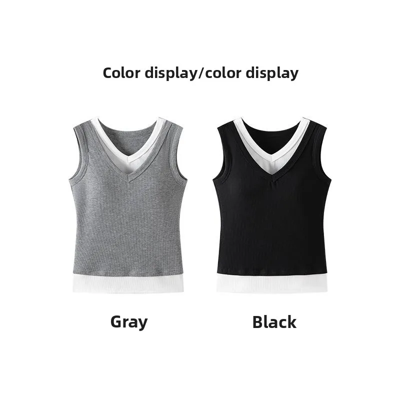 カラーブロック Vネック タンクトップ レディース 春夏 着痩せ インナー 胸パッド付き アウター ベースシャツ ノースリーブ