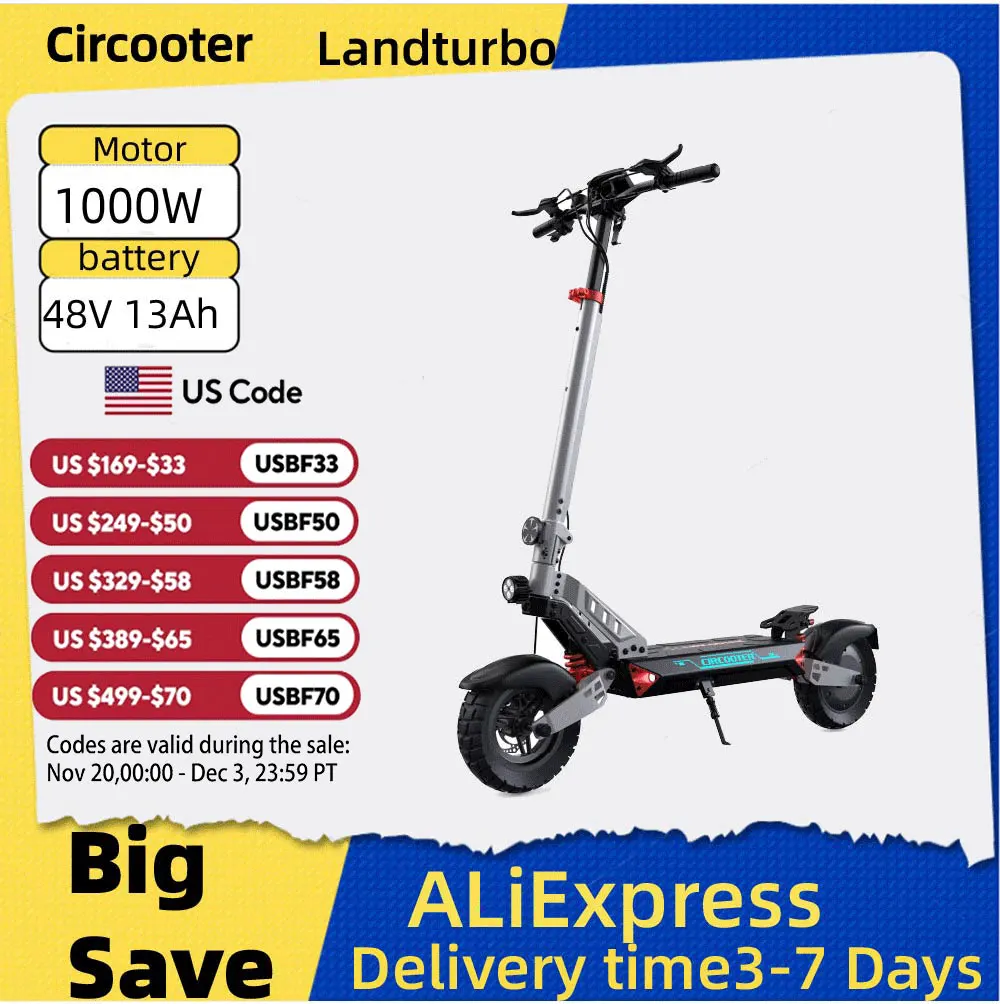

Circooter Landturbo Pro adult escooter, 1000W motor, 48V15.6AH, folding E-scooter, 10-inch "off road tire, E-mountain scooter