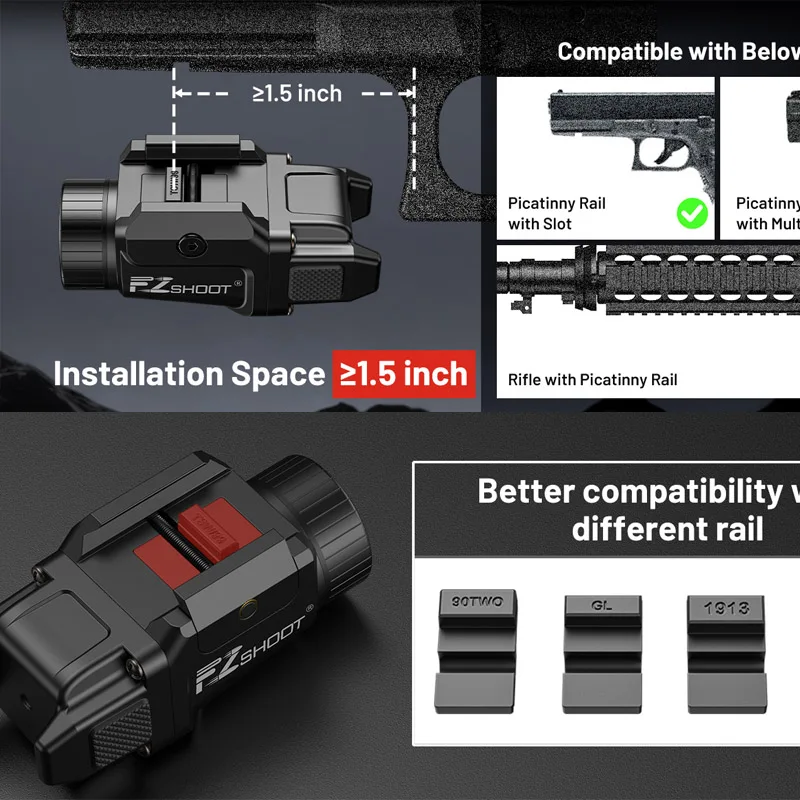 

500 Lumens Hunting Light Rechargeable Flashlight with Strobe Mode For Picatinny and GL Rails Mini light