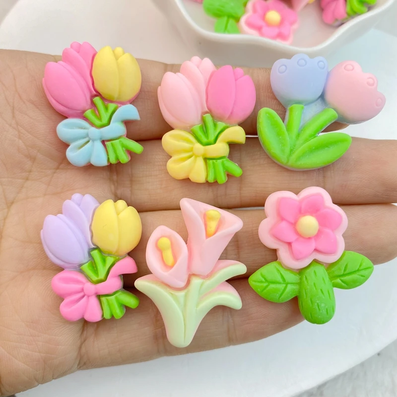 10Pcs New Resin Flower Flat Back Cartoon Scrapbook Figurine DIY Bow Decor Accessories Crafts