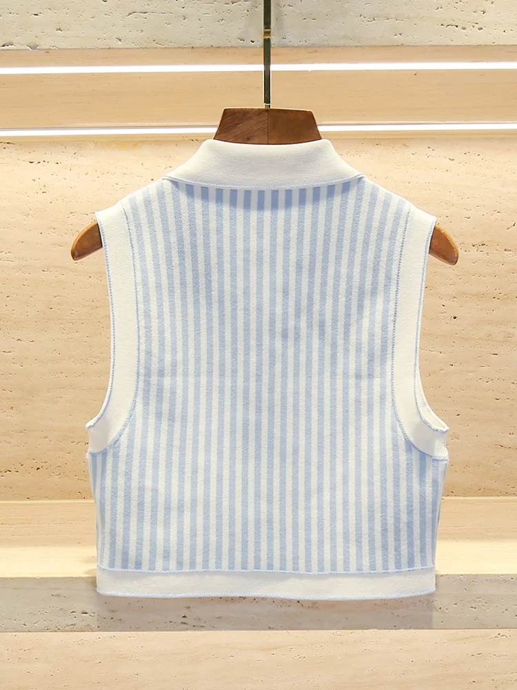 

SIVOS High-End Women's Striped Knitted Vest And Skirt Set Faionable Two-Piece Ensemble for Ages 25-35 V-Ne Polyester