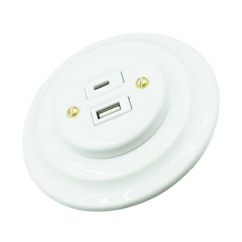 New Design Flush Mounted Ceramic White USB A + TYPE C  Charging Power Wall Socket