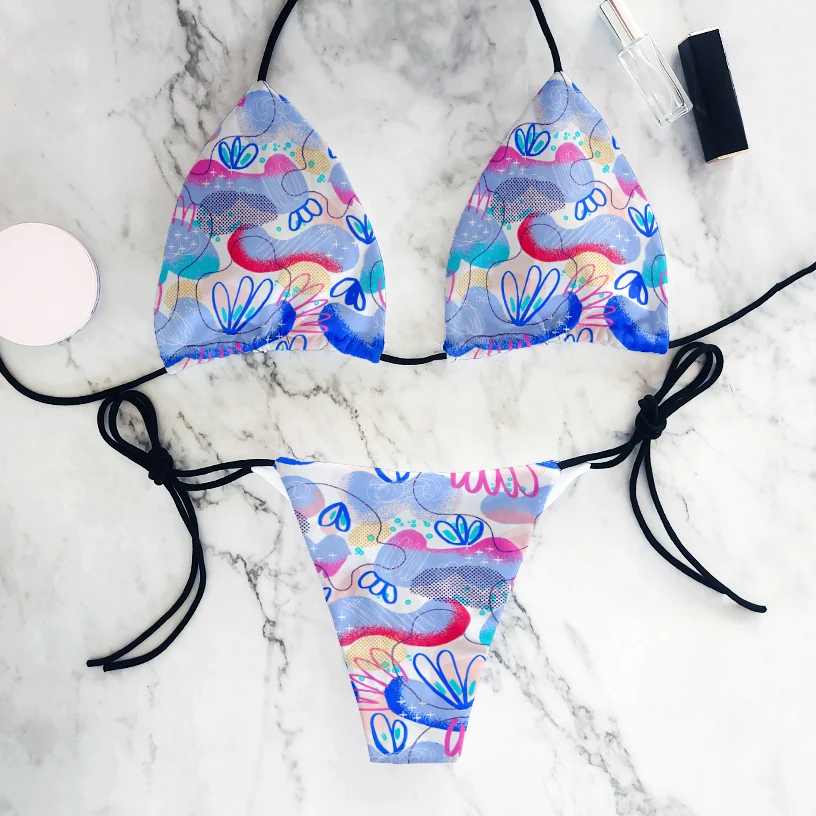 Microbikini con estampado Floral para mujer, traje de baño con estampado Floral, novedad