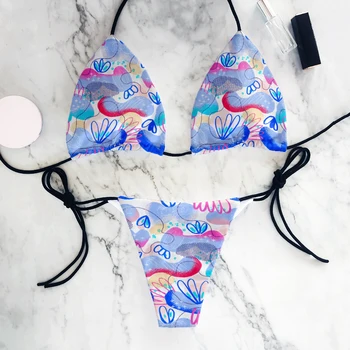 새로운 프린트 푸시업 비키니 마이크로 비키니 세트, 섹시한 여성 수영복, 꽃 수영복, 비키니 수영복