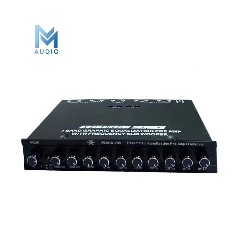 7 Band Car Audio Equalizer EQ W/Front, Rear + Sub Output | Auxiliary Stereo RCA Input - 3 Stereo RCA Outputs - Front/Rear Fader