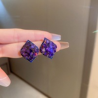 Fashion Trend Unique Design Elegant Delicate Light Luxury Purple Zircon Rhombus Earrings For Women Jewelry Party Premium Gift