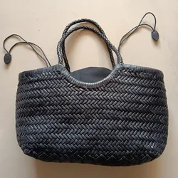 Handbags Women's Genuine Leather Shoulder Bag Luxury Woven Casual Shopping Bag Vintage Basket Tote Large Cowhide Hand Bags Lady
