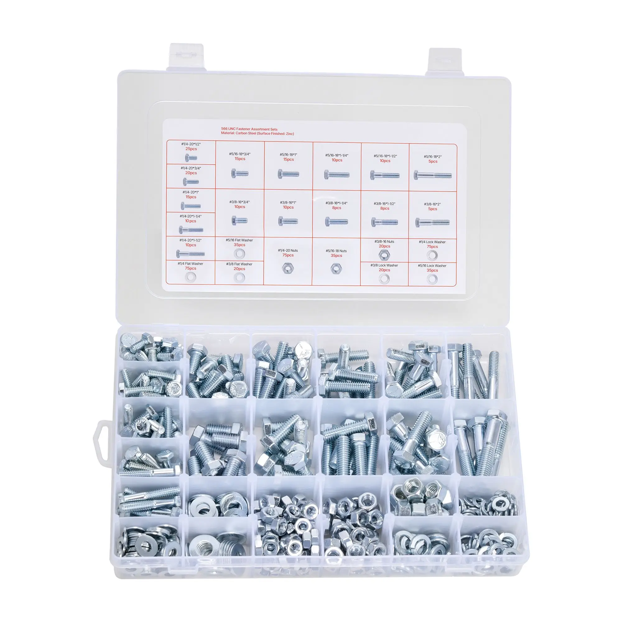 566 Pcs Bolts and Nuts Assortment Kit, Imperial Machine Screws and Flat Washers, Alloy Steel 1/4-20,5/16-18,3/8-16, for