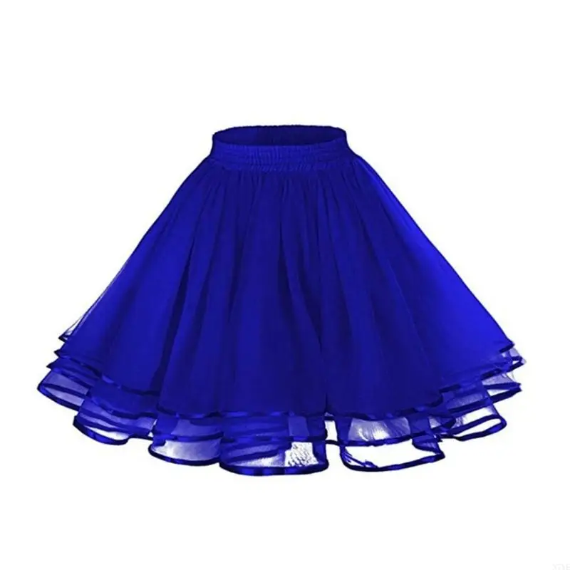 N7YE Women Skirt 3 Layer Tulle Satins A Line Skirts 80s Party Dance Costume