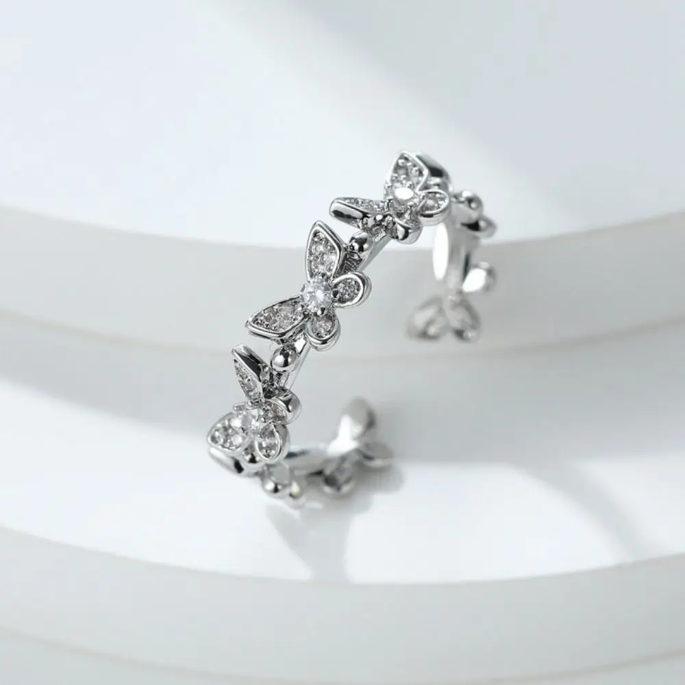 Stackable Minimalist Style Butterfly Rings Dainty Jewelry Copper Zircon Rings Vintage Adjustable Finger Rings Gifts For Girls