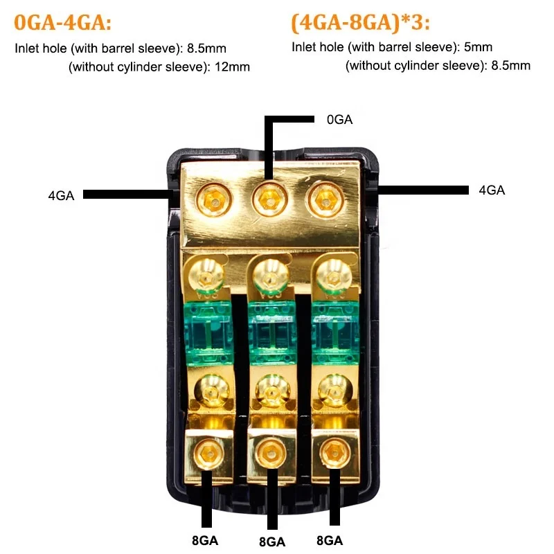 12V 60 Amp Mini ANL 3 Way Car Audio Fuse Holder Distribution Block