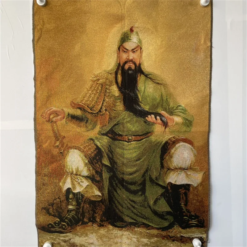 Chinese Antique Silk Brocade Tangka Painting - Map of Lord Guan Embroidery Wall Art for Home Decor