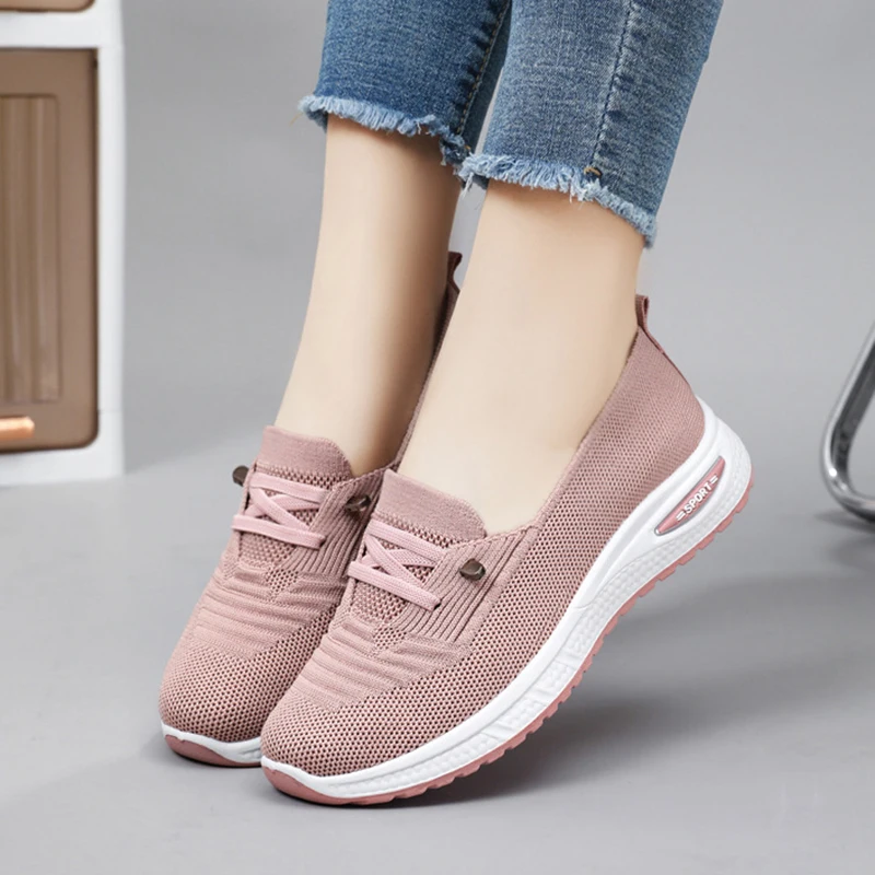 Women Gym Vulcanized Shoes Pink Female Footwear Sneakers Walking Mesh Flat Sneakers Women Casual Shoes Breathable Non-slip