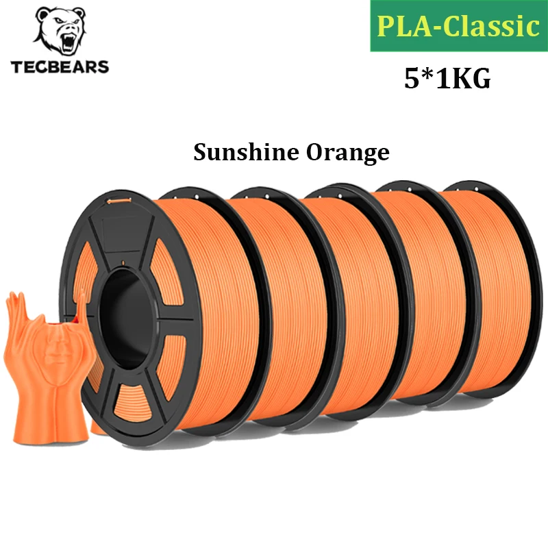 TECBEARS Hochgeschwindigkeits-Matt-PLA 3D-Drucker-Filament 5KG/5 Rollen PLA Classic Filament-Set Hohe Zähigkeit für 3D-Filament-Lager