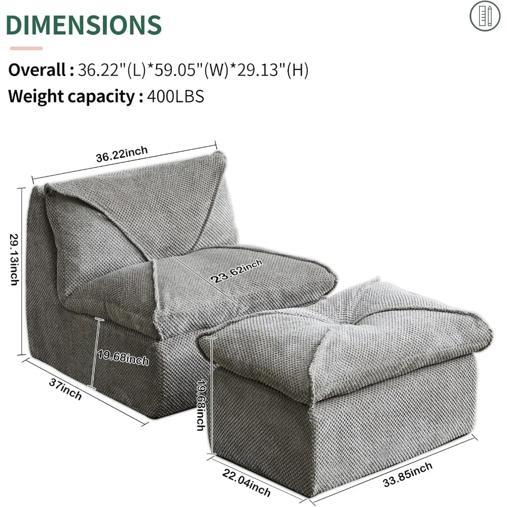 كرسي أريكة بين باج كبير جدًا وعثماني للاسترخاء المريح، مثالي للبالغين والمراهقين مع دعم رغوة معزز #2