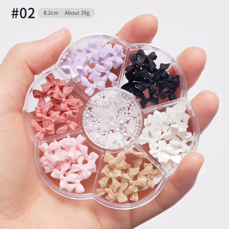 New Style Pink Resin Ballet Ribbon Bow Flat bottom Pearl Nail Charm 3D Nail Decor For DIY Korean Manicure Design Valentine's Day