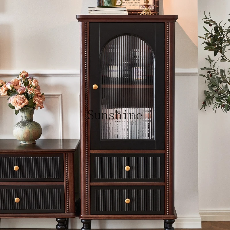 

French retro solid wood low cabinet corner storage, living room storage, display