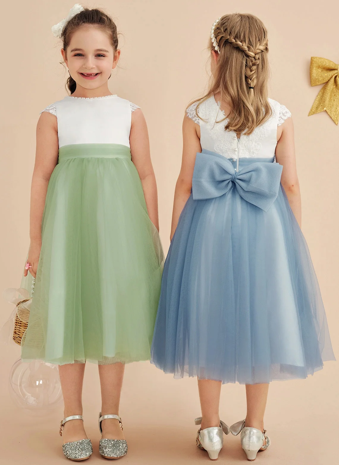 Vestido de noche de tul de satén de encaje para niña, elegante vestido de noche, vestidos de banquete, una línea, Scoop Tea, nuevo