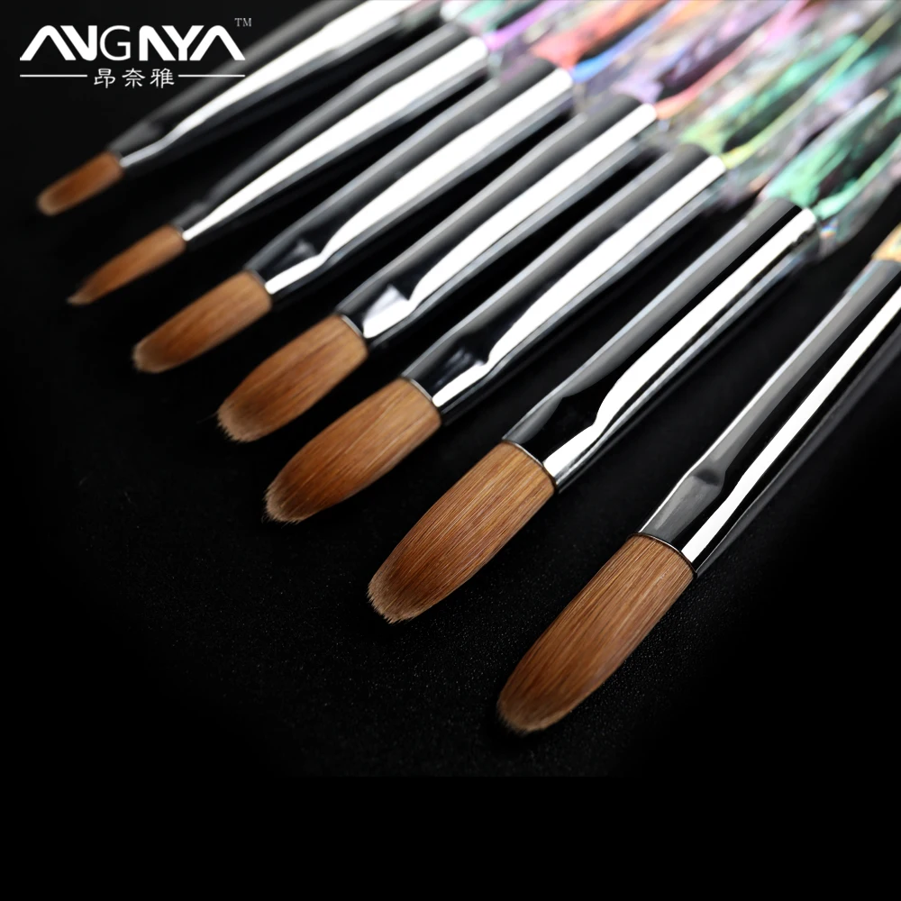 ANGNYA 100% Pure Kolinsky Acrylic Nail Brush Crimped Brush Transparent Crystal Rod Liquid Powder Nail Art Extension Builder Pen