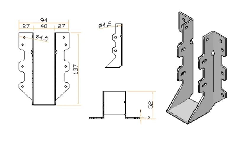 10Pcs Face Mount Joist Hanger for 2x6 Post(Inner Width 40mm)1.2mm Thickness Hot Dip Galvanized for Beam,Swing,Handrail,Fence