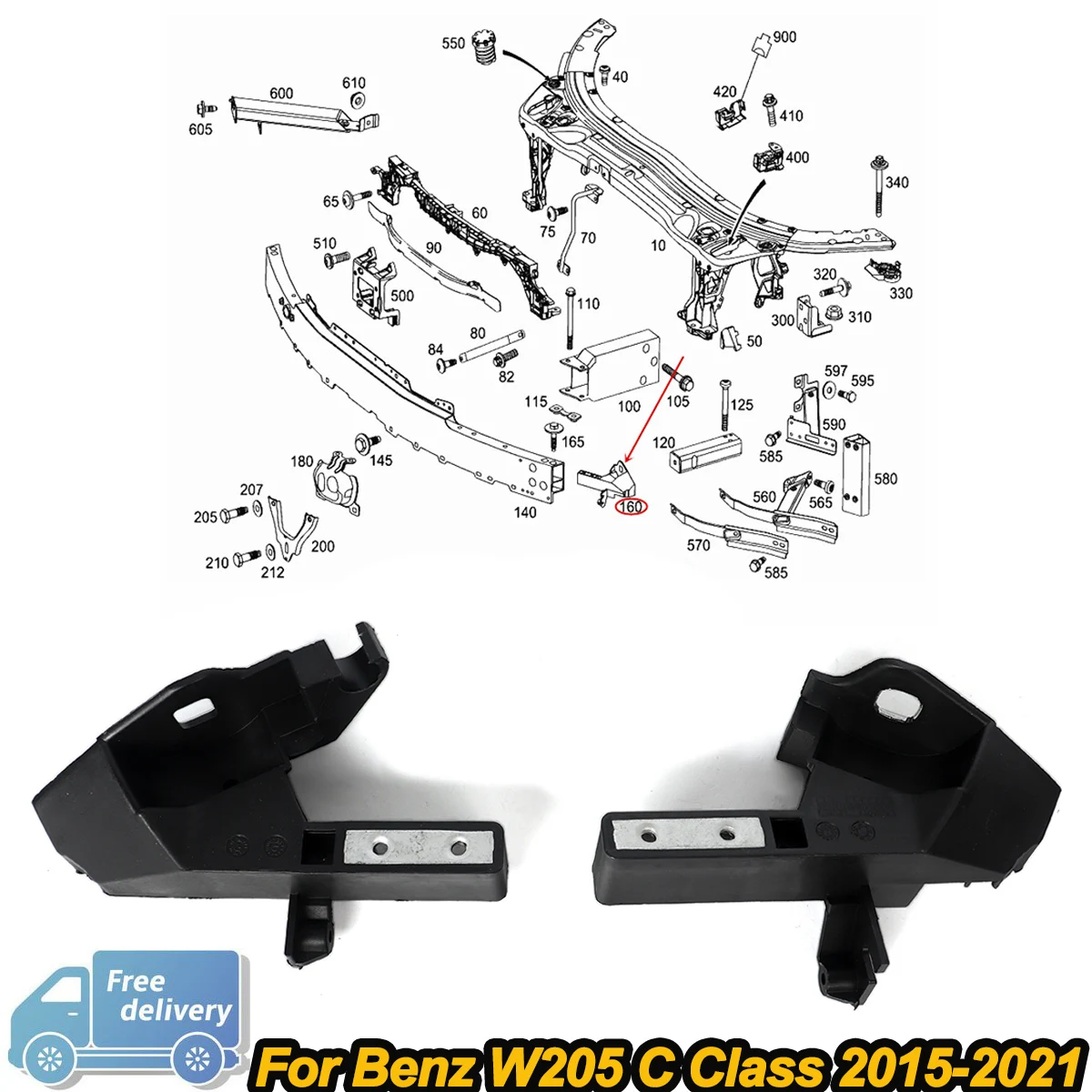 

Front Radiator Support Bracket For 2015-2021 Mercedes Benz W205 C300 C350e C43 C400 C450 2056203401 2056203501 2056207500