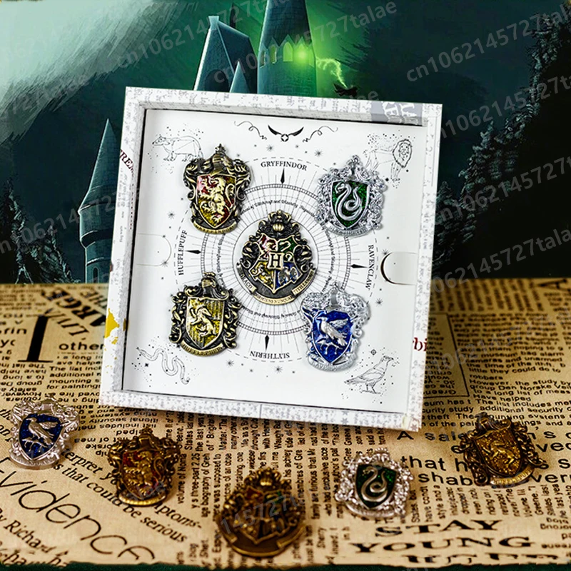 The New Harries Animation Peripheral Brooch Combo Creative Potters Hogwarts Metal Badge Retro Nostalgic Cartoon Collection Gift