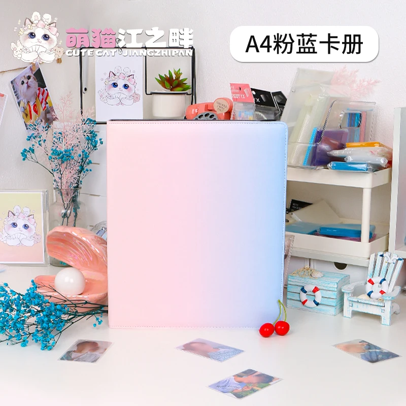 

Lovely Gradient Binder A4 Large Photocard Holder with Elastic Band 3Hole D Ring Photo Card Collect Book PU Kpop 포카 바인더
