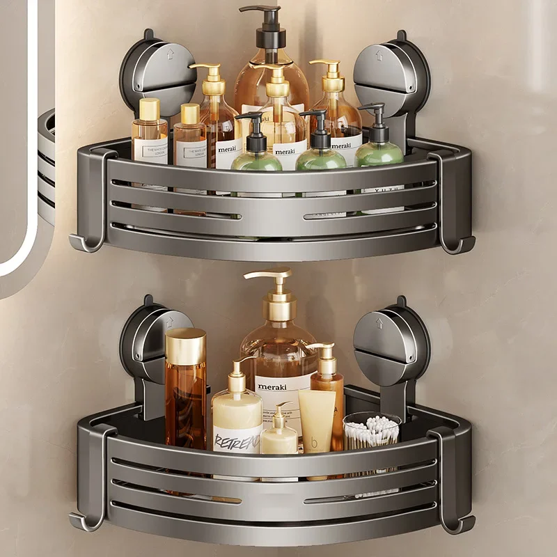 Space aluminum bathroom storage rack non perforated wall mounted storage rack shampoo shower gel storage rack  bathroom shelves