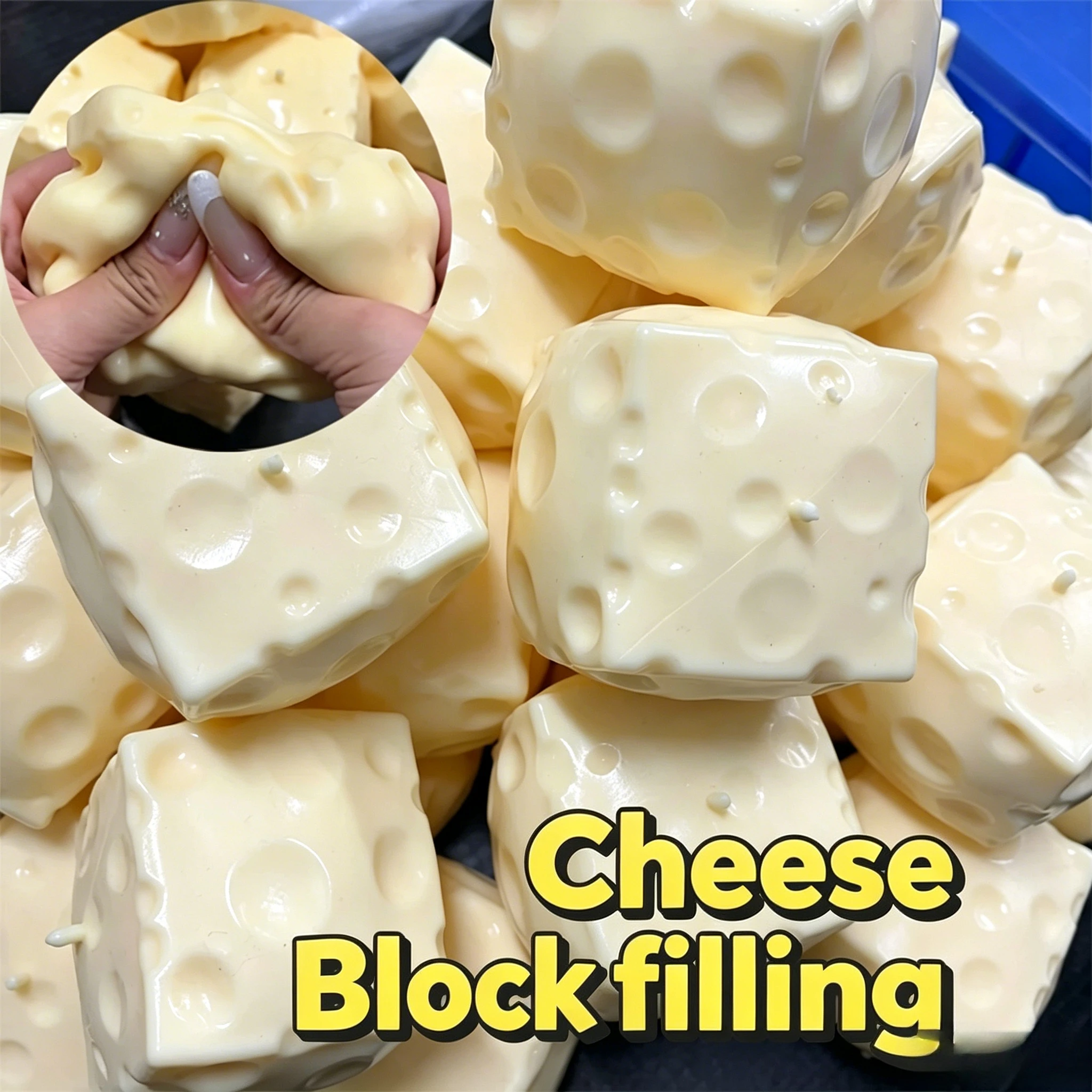 Käse-Würfel Stressball Knuspriger Quetschball Squishy Spielzeug Runde Blöcke Gefülltes Fidget-Spielzeug ASMR Sensorisches Anti-Stress Festival-Geschenk