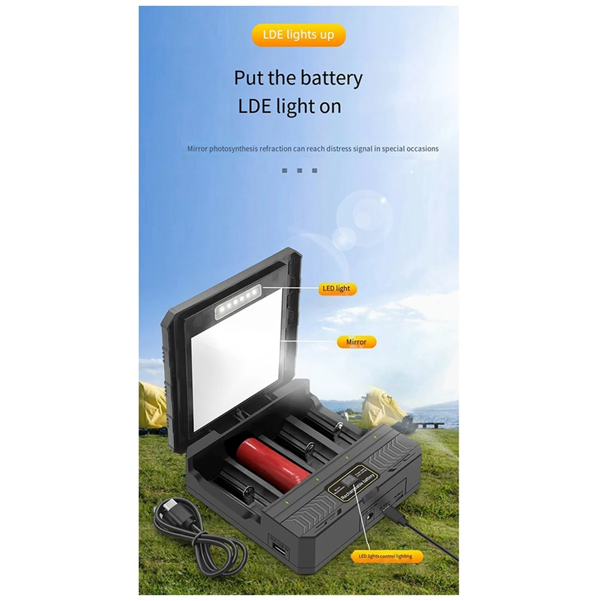 A43I 18650 Charger Solar Lithium Battery Smart Charger Type-C Four-Slot Multi-Function Outdoor Charger