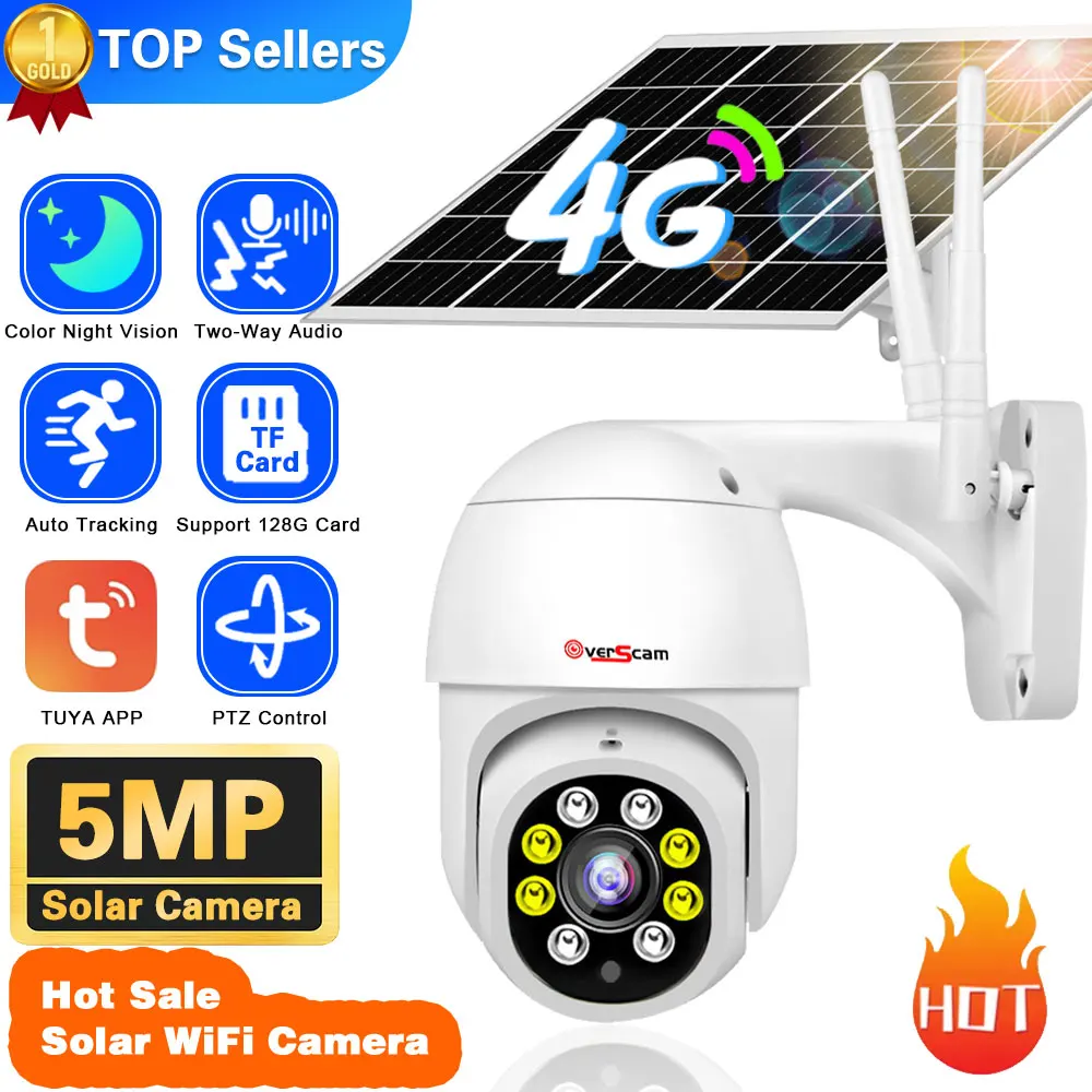 

4G Sim Card PTZ Camera Outdoor Wireless Solar IP Camera 5MP HD Solar panels Video Surveillance Camera Long Time Standby Tuya APP