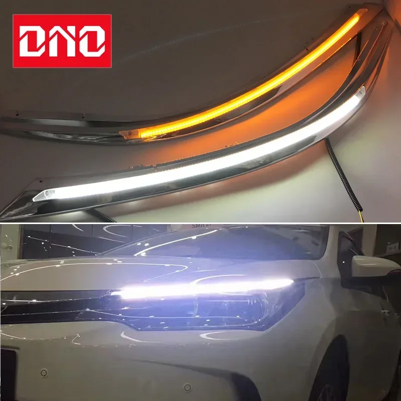 Car LED DRL 12V Daylights For Toyota Corolla 2015 2016 2017 2018 Dynamic Yellow Turn Signal Daytime Headlight Car Running Light