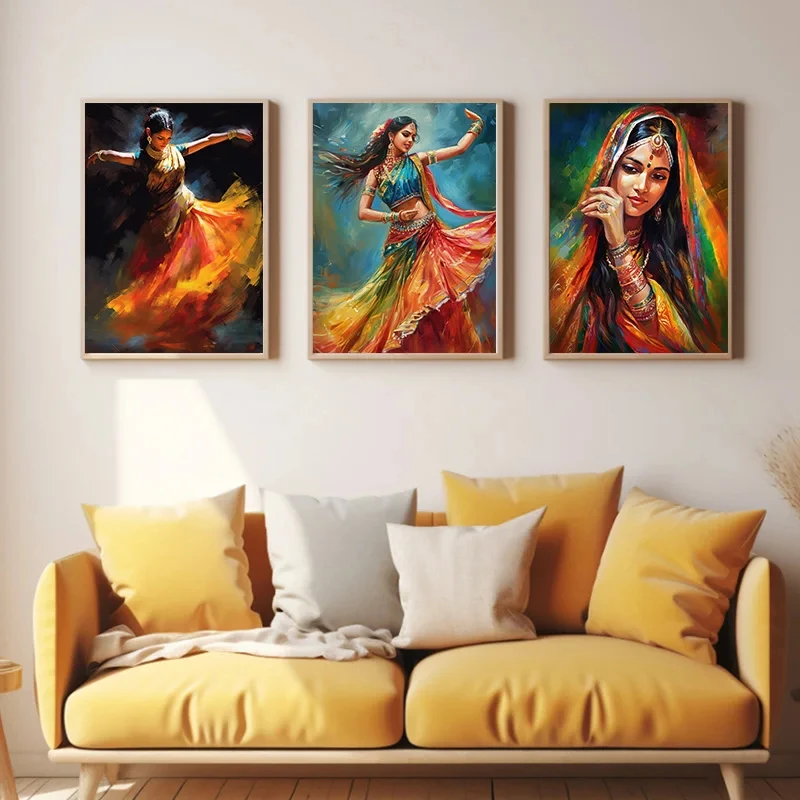 1pc frameless Canvas Painting Indian Woman Dance Poster Vintage Traditional Beautiful Indian Woman Art Canvas Painting Wall Prin