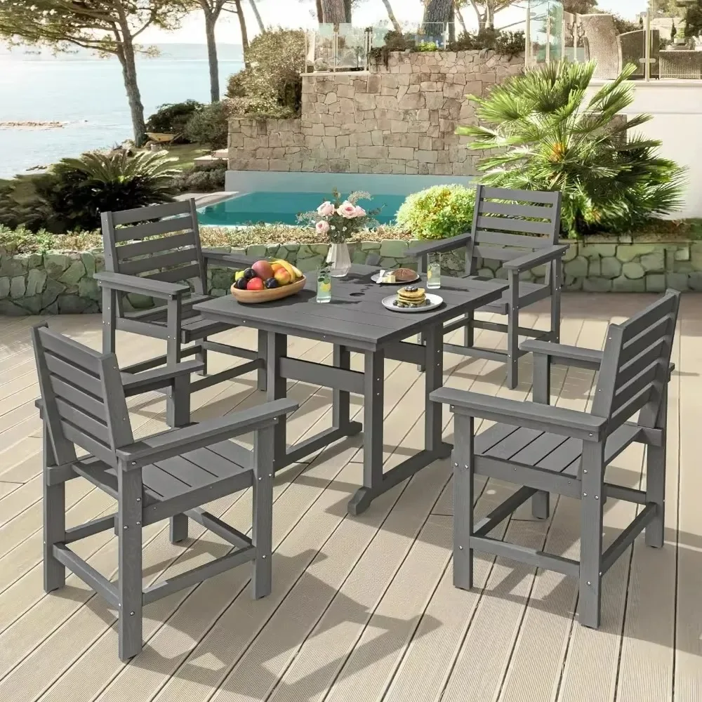 Table and Chairs 5 Pieces, HDPE Weather Resistant Outdoor Dining Set, Square Outdoor Dining Table, Patio Dining Set for Balcony