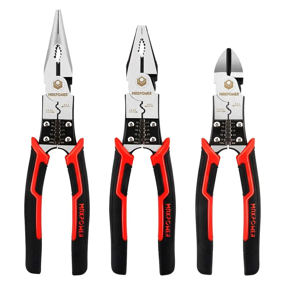 5-in-1 Multifunctional Pliers Set Wire Stripping Crimping Cutting Twisting Gripping Long Nose Diagonal Linesman Side Cutter