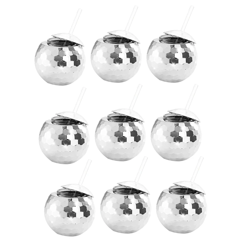 

A25F-9 PCS Disco Ball Cups, 20 OZ Disco Cups With Straws And Lid, Reusable Flash Ball Tumbler Cocktail Cup For Partys Bar